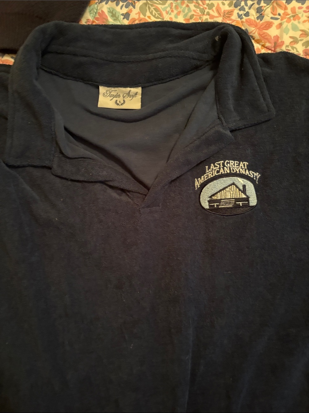 Taylor Swift Navy Polo with 'Last Great American Dynasty' Embroidered Logo